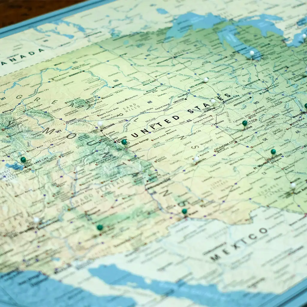 a close up map of the united states