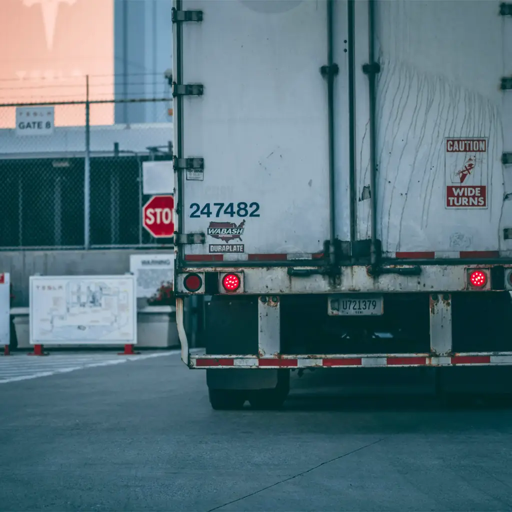 the back of an 18 wheeler trailer